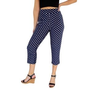 Patchington navy blue white polka dot stretch crop capri pants size XL